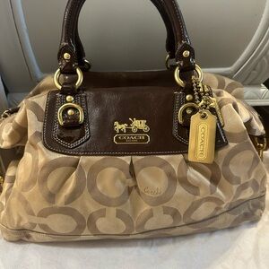 Coach Brown and Beige Signature Handbag